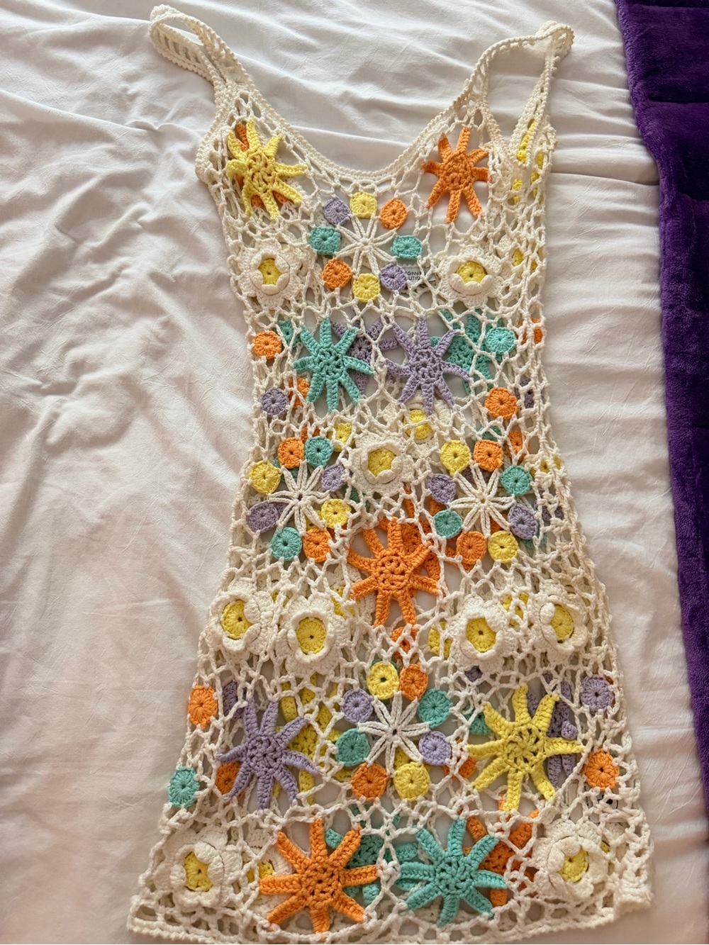 Beginning Boutique Cream Crochet Top with Mint and Lavender Floral Accents